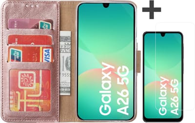 Hoesje met Screenprotector Geschikt voor Samsung Galaxy A26 – Arara bookcase met pasjeshouder - Rosegoud