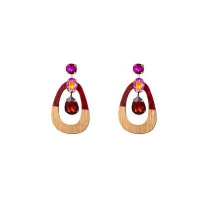 Go Dutch Label Oorknoppen gold dip ovaal Fuchsia