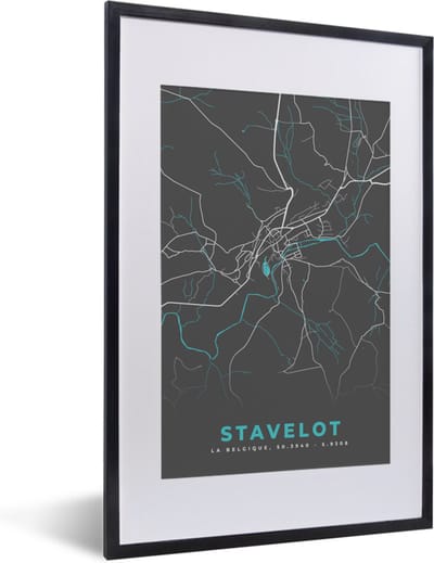 Fotolijst incl. Poster - Stadskaart – Grijs - Kaart – Stavelot – België – Plattegrond - 40x60 cm - Posterlijst
