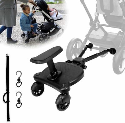Meerijdplankje - Universeel - Meerijdplankje met zitje - Voor kinderwagen/buggy - Super handig!