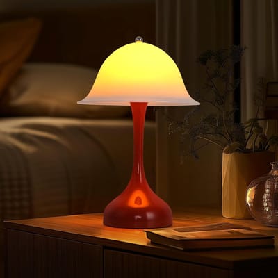 Glitzerlife - LED Tafellamp - Nachttafellamp - Touch bediening - Dimmbaar - Draadloos oplaadbaar - ABS kunststof - Modern design - Ø16cm - Rood - Werkruimte slaapkamer woonkamer