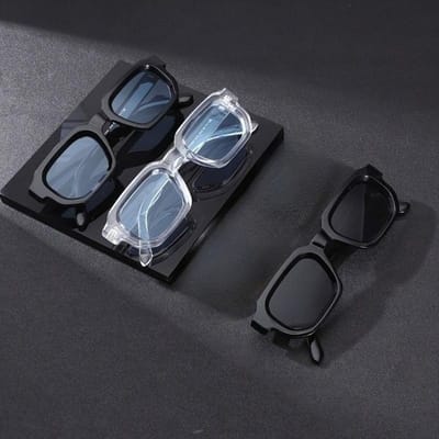 Ensemble combiné 3 pièces pour homme Nouvelles lunettes élégantes Forme carrée Style vintage Décoration Lunettes Personnalité élégante Convient pour un usage quotidien black