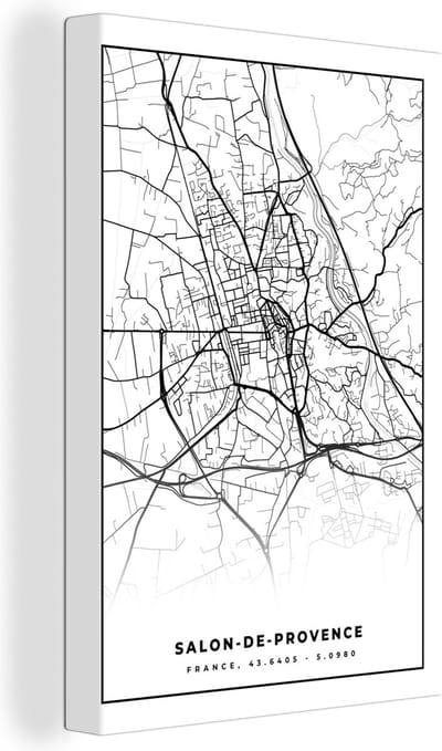 Canvas Schilderij Stadskaart - Plattegrond - Kaart - Salon-de-Provence - Frankrijk - Zwart wit - 20x30 cm - Wanddecoratie