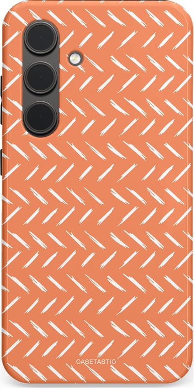 Casetastic hoesje geschikt voor Samsung Galaxy S24 - Dubbellaagse bescherming - Oranje Witte Nederland Cross Patroon - Fashion Case - Terracotta Zand