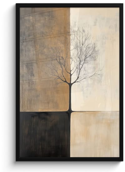 Poster in lijst - Fotolijst 60x90 cm - Posters - Boom - Vlakken - Takken - Kleurverloop - Posterlijst zwart - Decoratie - Wanddecoratie woonkamer - Muurdecoratie slaapkamer
