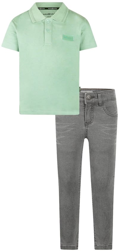 Koko Noko - Kledingset - Basic Collection - Bio Cotton - Grijze jeans - Polo Shirt Light Blue - Maat 92