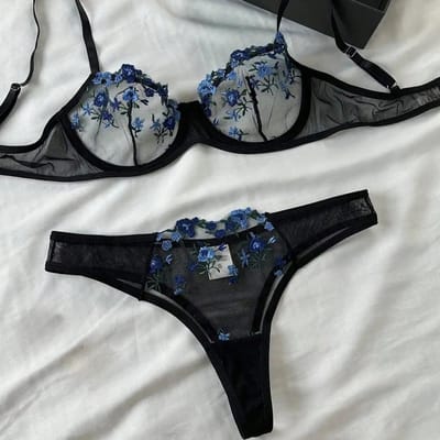 Borduurwerk Kant Lingerie Kant BH Slip Set Voor Vrouwen Ondergoed Intiem Sexy Kostuums BH Broekje L gray