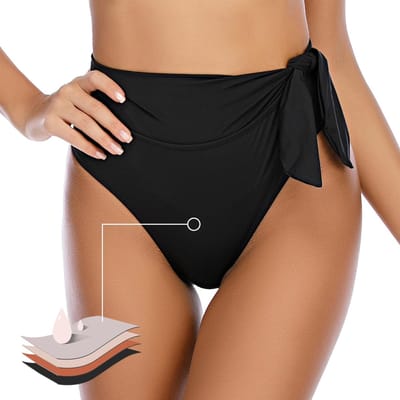 Dailygoody - Bikinibroekje dames - Hoge taille - Ruches buikcontrole - Zwart - Verstelbare zwemshorts - Geschikt voor zwemmers - Maat S t/m XL