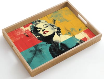 Dienblad hout 50x35 cm - Schootdienblad - Vrouw - Rode lippen - Abstracte kleurvlakken - Popartuistraling - Borrelplank rechthoek - Plateau dienbladen