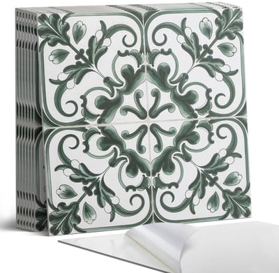 Coloray Plaktegels - Plantenpatroon in vierkanten Portugese Tegels - 30 cm x 30 cm - Groente Plaktegels - 9 stuks - Vierkant PVC Tegels - Plaktegels Keuken - Zelfklevende Vloertegels - Vinyltegels Vloer Zelfklevend - Zelfklevende Tegels