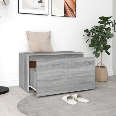 vidaXL - Halbankje - 80x40x45 - cm - bewerkt - hout - grijs - sonoma - eikenkleurig