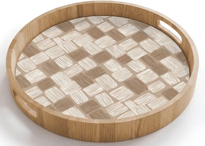 Dienblad rond 40x40 cm - Schootdienblad hout - Blok - Patroon - Bruin - Borrelplank rechthoek - Plateau houten dienbladen