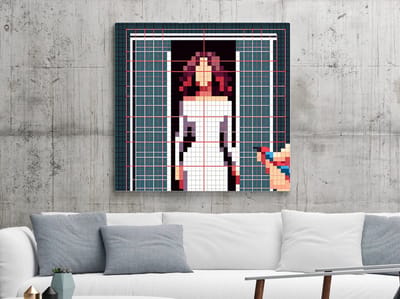 Pixel art vrouw schilderij | Pixels van passie en kracht: een ode aan vrouwelijkheid | Kunst - 30x30 centimeter op Canvas | Foto op Canvas