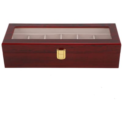 Houten Horloge Displaydoos met 6 Vakken Transparant Venster Horloge Opbergdoos (Rood) gray