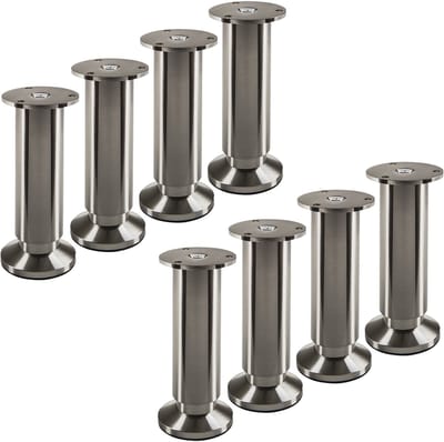 SOTECH 8 stuks meubelpoten TERRA hoogte 150 mm roestvrij staal look geborsteld hoogte verstelbaar tot max. 15 mm, belastbaar tot 250 kg / per voet