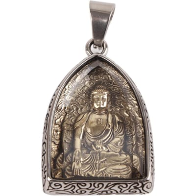 Pendentif Bouddha Coupe Arc Style Ethnique Beau Pratique Bijou en Acier Inoxydable pour Amulette Décoration Cadeaux Amitabha gray