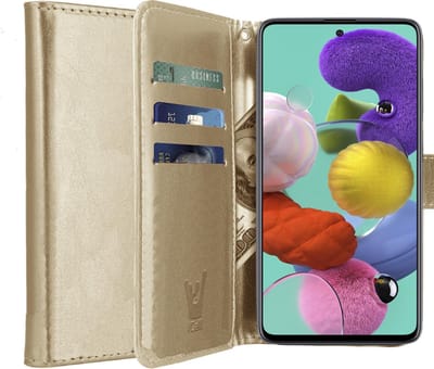 Hoesje geschikt voor Samsung Galaxy A51 - Book Case Kunstleer Pasjeshouder Goud