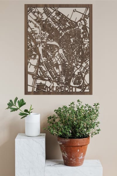Houten Stadskaart Utrecht Notenhout 50x70cm Wanddecoratie Voor Aan De Muur City Shapes