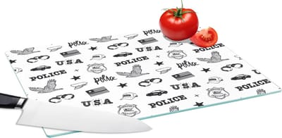 Glazen Snijplank - 39x28 - Politie - Amerika - Handboeien - Patroon - Snijplanken Glas