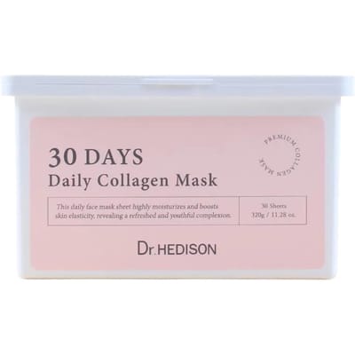 Set, Dr. Hedison, 30 Dagen Dagelijkse Collageen, Veganistisch, Intense Hydratatie, Sheet Mask, Gezicht, Dagelijks, 30 stuks, 320 g