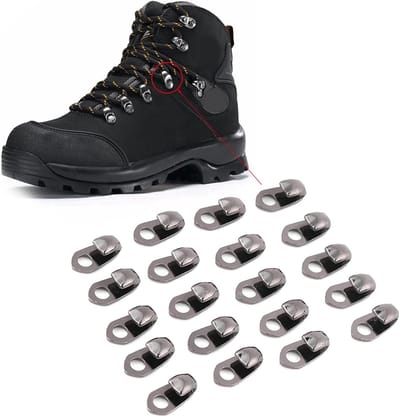 Lace Up Haakjes voor Booten - 20 Stuks Set voor Reparatie, Kamperen en Wandelen, Ideaal voor Klimschoenen en Outdoor Activiteiten, Zwart, Middelgroot