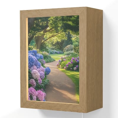 Wandlamp 15x20 cm - Oplaadbaar - Hortensia- Park - Pad - Wandlampen binnen woonkamer - Slaapkamer lamp met kabel - Decoratieve nachtlamp - Vloerlamp snoer