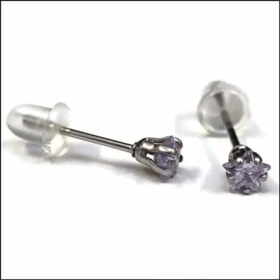Aramat Jewels | Oorbellen | RVS Zweerknopjes Ster met Zirkonia - Sterretjes Oorstekers | Zilverkleurig / Lila / 4mm | |3mm | Staal | Kinderen, Volwassenen | Verkleurd niet