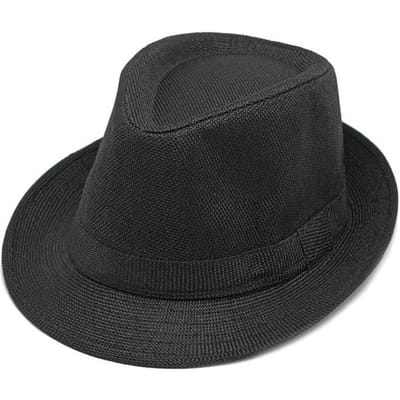 Linnen Jazz Hoed met Opgerolde Rand Zomer Britse Retro Kleine Hoge Hoed Buiten Zonnehoed 58 black