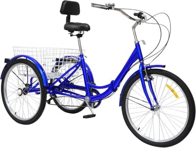 Driewieler voor volwassenen - Vouwfiets driewieler - Comfortabel transport - 7 versnellingen - 24 inch - Blauw