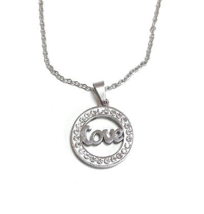 Ketting - Love - Stainless steel - Zilverkleurig - Met zirkonia steentjes - 42+5 Centimeter verstelbaar