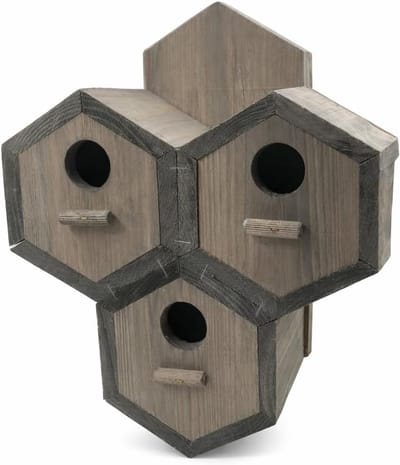 Vogelhuisje Hexagon - Nestkast van FSC-gecertificeerd Hout - voor Huismussen en Koolmezen - 25 x 30 x 11 cm