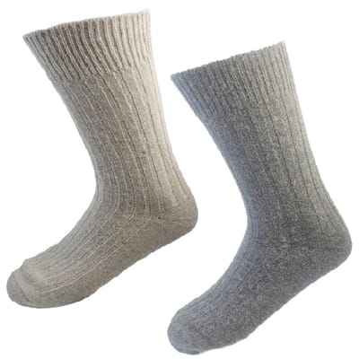 BamBella ® - 2 paar Sokken - Wol - maat 41-46 - Alpaca schaap warme wollen dikke winter sokken - thermo grijs beige