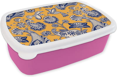 Broodtrommel Roze - Lunchbox - Brooddoos - Jungle - Design - Vogel - Kolibrie - 18x12x6 cm - Kinderen - Meisje