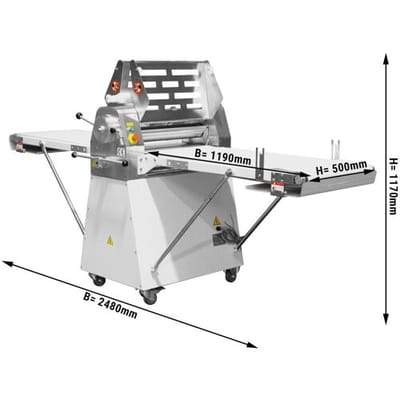 GGM Gastro Bäckerei-Teigausrollmaschine - Standgerät - 750 Watt - 2400 mm Förderband Zilver