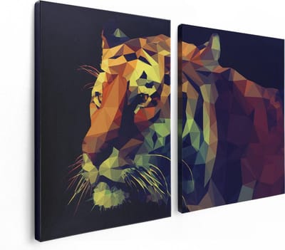 Artaza Canvas Schilderij Tweeluik Tijger Illustratie Van Origami - Abstract - 120x80 - Foto Op Canvas - Canvas Print