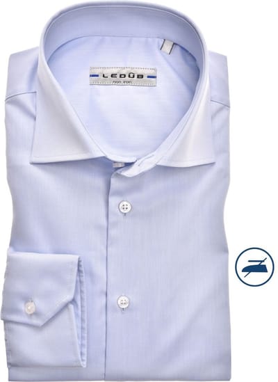 Ledub slim fit overhemd - lichtblauw twill - Strijkvrij - Boordmaat: 39 (EU maat: M)