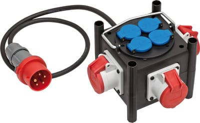 Brennenstuhl Compacte rubberen stroomverdeler voor op de bouw (1m kabel, 3x CEE 400V/16A, 4x 230V/16A penaarde, gebruik op locatie en voor permanent buitengebruik, Made in Germany)