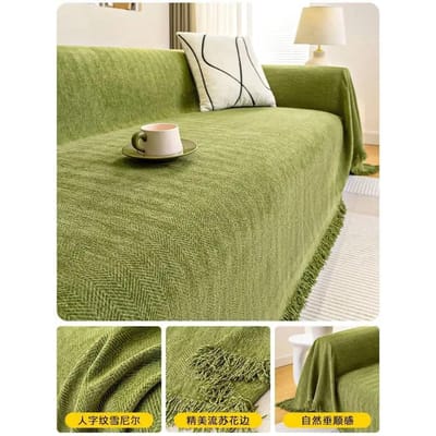 Couverture de canapé en coton tissé Couleur unie Antidérapant Serviette de canapé pour décoration de meubles de salon Tapisserie Housse de canapé avec pompon 130X180cm