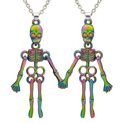 Pax Amare Magnetische Skele-Friends BFF Ketting voor 2 Regenboog - Skeletjes Koppel Ketting voor twee - Iriscerend! -