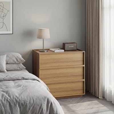 Wishdor - Ladekast Met 3 Laden - Greeploos - Modern - Voor Slaapkamer Of Woonkamer - MDF En Spaanplaat - Eikenkleur