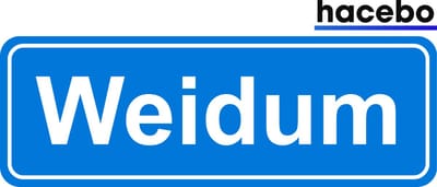 Hacebo - Plaatsnaam Sticker - 29x10 CM - Weidum sticker - Verkeersborden sticker - grappige cadeaus - Weidum