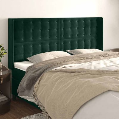 vidaXL - Hoofdbord - met - randen - 163x16x118/128 - cm - fluweel - donkergroen