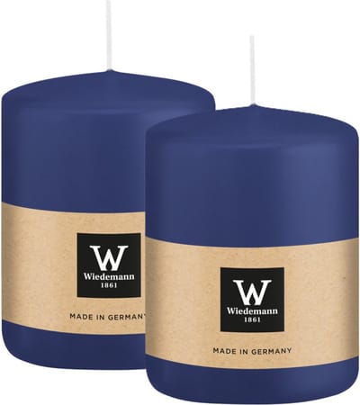 Wiedemann Cilinderkaars/stompkaars - 2x - donkerblauw - 6 x 8 cm - 29 branduren - zuilkaarsen