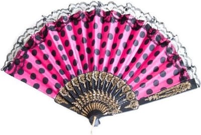 Spaanse flamenco waaier bij Spaanse jurk roze zwart kant