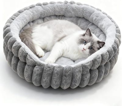 Famanu – Hondenbed, wollig, stijlvolle kattenbedden, pluche stof, antislip onderkant, wasbaar, hondenbank, rond hondenbed met vulmateriaal voor kleine