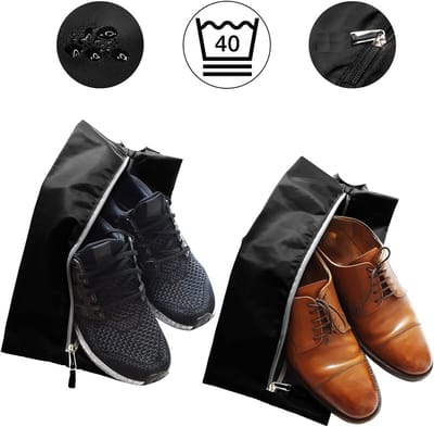 Famanu - Schoenentas 2-delige Set – Waterdichte Schoenenzakken – Vuilafstotende Schoenenzak Reis voor Schoenen, Vakantie Shoebag Tas voor het scheiden van Schoenen en Kleding Reisonderdelen (Zwart)