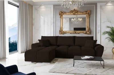Hoekbank Slaapbank met Opbergruimte L-Vorm 289x189 cm – Luxe Fluwelen Uittrekbare Hoekbank met Bedfunctie & Inclusief Kussens – Chocolade Bruin – Novihome