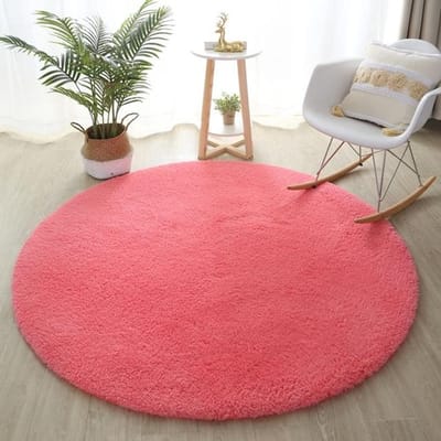 Effen Kleur Pluizig Rond Tapijt Kinder Slaapkamer Bedrand Kleden Woonkamer Salontafel Vloermat Huis Dik Pluche Anti-Slip Tapijt Diameter 120cm 2XL