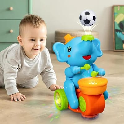 Voiture jouet éléphant drôle, Jouets électroniques pour animaux de compagnie à suspension avec balle soufflante, son et lumière, pour garçons et filles, cadeau de Noël blue