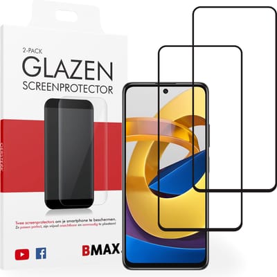 2-pack BMAX geschikt voor Xiaomi Poco M4 Pro (5G) Screenprotector glas - Full Cover gehard glas - Tempered glas - Xiaomi screenprotectors 2 stuks - Telefoonglaasje - Beschermglas - Glasplaatje - Screensaver - Screen protector - Case friendly - Zwart
